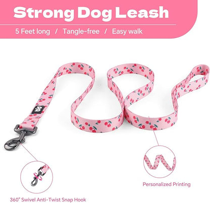 QQPETS Dog Harness Leash Set Adjustable Heavy Duty No Pull Halter Harnesses for Small Medium Large Breed Dogs Back Clip Anti-Twist Perfect for Walking (L(23"-32" Chest Girth), Sakura Pink)