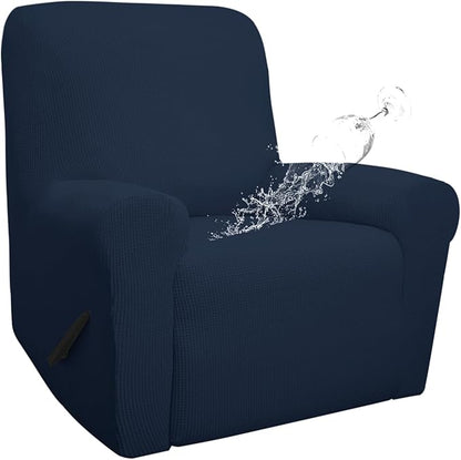 Easy-Going 100% Waterproof Recliner Cover, Dual Waterproof Couch Cover for Recliner, 1- Piece Jacquard Sofa Cover, Leakproof Sofa Slipcover for Kids, Pets, Dog and Cat (Recliner, Dark Blue)