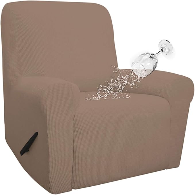 Easy-Going 100% Waterproof Recliner Cover, Dual Waterproof Couch Cover for Recliner, 1- Piece Jacquard Sofa Cover, Leakproof Sofa Slipcover for Kids, Pets, Dog and Cat (Recliner, Camel) 1 Seat