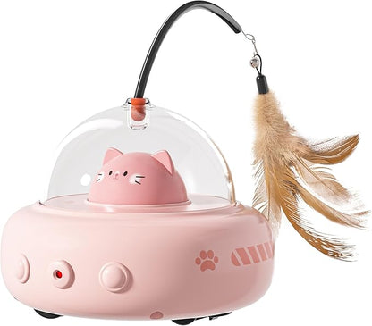 hooroor 2-in-1 UFO Laser Cat Toy with Feather, Automatic Motion Smart Sensor Interactive Toy for Indoor Cats&Small Dogs, Rechargeable Obstacle-Avoidance Exercise Toy, Self-Play Pet Gift Pink Updated