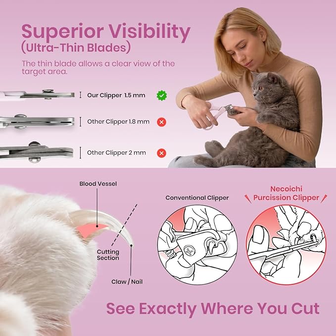 Necoichi Purrcision Feline Nail Clippers | Lever Principle Cat Nail Clipper | Butter-Smooth Cuts | Seki, Gifu Swordsmith Craftsmanship | Stainless Steel Cat Claw Trimmer for Indoor Cats (Lilac)