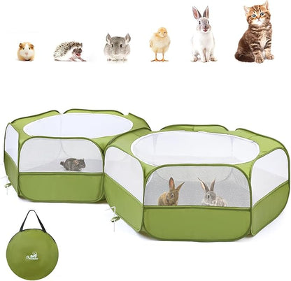 Pawaboo Small Animals Playpen, Portable Chicken Coop Run Large Chick Brooder with Zipper Splicing, Pop Up Pet Enclosure Cat Tent for Guinea Pig Bunny Puppy Indoor Outdoor, Avocado Green