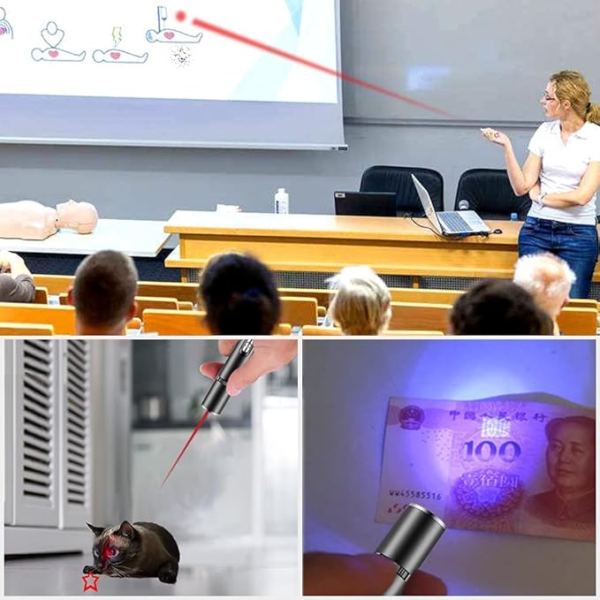 2 Pcs Cat Toys Laser Pointer Purple Light Interactive for Indoor Red Light for Dogs Pet Red Dot Remote Control Teaching USB Rechargeable Flashlight(2 Pcs Pack)