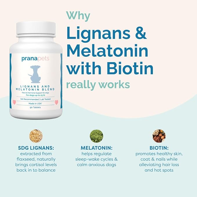 PranaPets Lignans & Melatonin with Biotin Blend Naturally Aids in Relieving Symptoms of Cushing’s in Dogs up to 25 lb | Promote Healthy Balance & Overall Well-Being