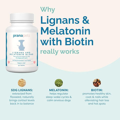 PranaPets Lignans & Melatonin with Biotin Blend Naturally Aids in Relieving Symptoms of Cushing’s in Dogs up to 25 lb | Promote Healthy Balance & Overall Well-Being