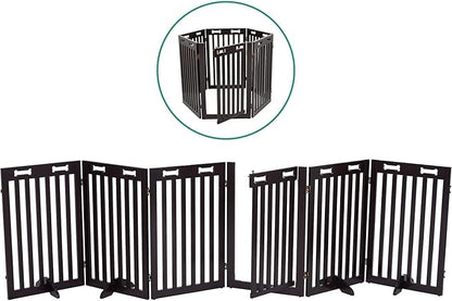 Arf Pets Freestanding Dog Gate with Door, 6 Panel 360° configurable Wooden Fence, 120" Wide, 31.5" Tall, Foldable, Four Support Feet Included, for The House - Indoor Use