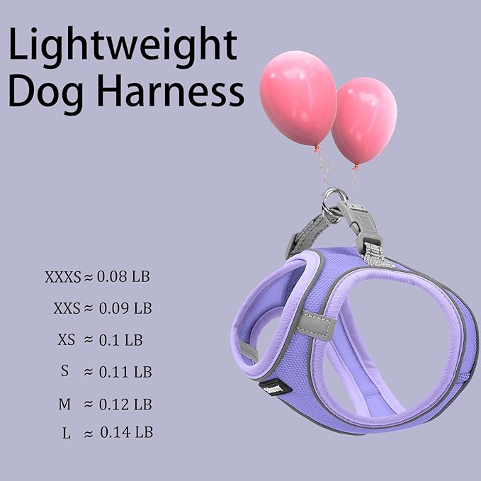 Solmoony Sparkly XS Dog Harness and Leash Set, Step in Soft Light Puppy Vest, Breathable Reflective Pet Harness for Walking, Puppy Harness for Small Dogs Cats (Purple, XS)