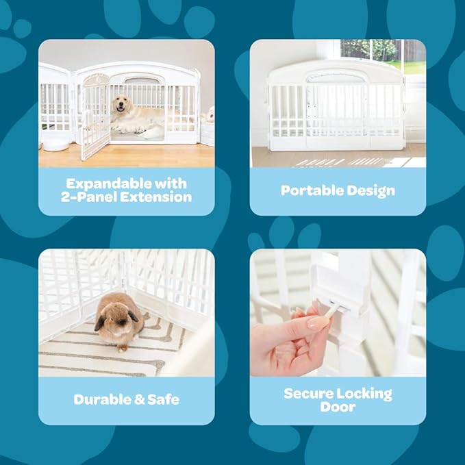 Carlson 4-Panel Plastic Pet Pen – Portable, Secure, and Easy-to-Use Playpen for Small Pets | 24" Tall, White, Includes Door and Lock, Ideal for Small Pets, Whelping and Indoor/Outdoor Use
