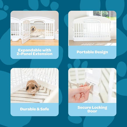 Carlson 4-Panel Plastic Pet Pen – Portable, Secure, and Easy-to-Use Playpen for Small Pets | 24" Tall, White, Includes Door and Lock, Ideal for Small Pets, Whelping and Indoor/Outdoor Use