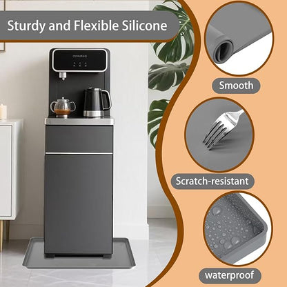 Water Cooler Mat,24x16x0.8 inches Non-Slip Silicone Pet Mat with Raised Edge,Multipurpose Leakproof Drip Tray Kitchen and Appliance Floor Protector Mat for Home Appliances（Grey）