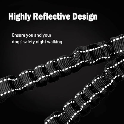 3 Way Dog Leash Coupler Heavy Duty No Pull Multiple Double Tangle Free Trio Nylon Bungee Cord Stretchy Sturdy Pups Lead for Small Medium Dogs Training Walking Doggy Puppy