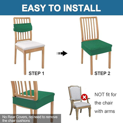 Smiry Waterproof Seat Covers for Dining Room Chairs Set of 4, Stretch Jacquard Removable Washable Chair Seat Slipcovers Protector, No Rear Covers, Chritsmas Green