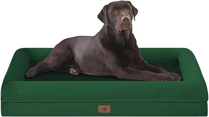 Jumbo Dog Beds for Extra Large Dogs, Waterproof Orthopedic Egg Crate Foam Dog Bed with Removable Bolster Washable Cover, Non-Slip Big Pet Couch for Extra Large Dogs, Emerald