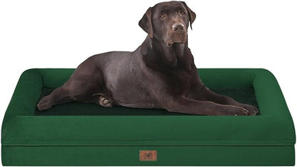 Jumbo Dog Beds for Extra Large Dogs, Waterproof Orthopedic Egg Crate Foam Dog Bed with Removable Bolster Washable Cover, Non-Slip Big Pet Couch for Extra Large Dogs, Emerald