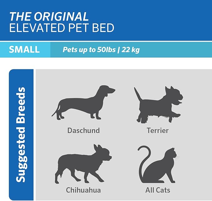 Coolaroo Original Elevated Dog Bed - Breathable Off-The-Ground Pet Bed with Cooling Fabric, Joint Relief & Moisture-Resistant Fabric, 100% Recyclable, Easy Clean, Grey, Small