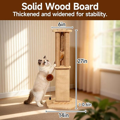 Cat Scratching Post for Indoor Cats,Kitten sisal Scratch Post for Cute Small Medium Adults cat,Rope Scratcher with Ball (27" H)