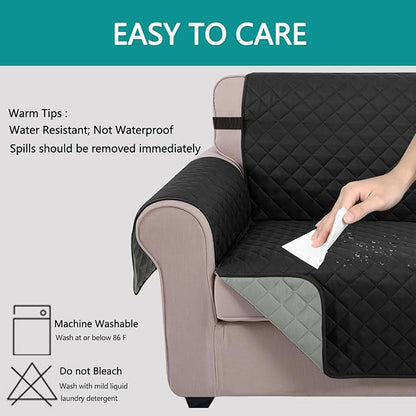 U-NICE HOME Recliner Chair Covers Reversible Chair Cover Pet Covers for Dogs with Elastic Straps Water Resistant Diamond Quilted (28''Recliner Oversized, Black/Grey)