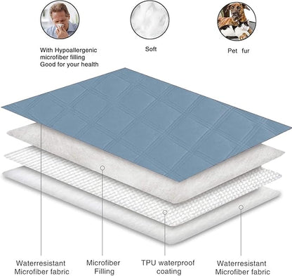 fuguitex Waterproof Dog Blanket Reversible for Small Dogs Resistant Leakproof Washable Couch Cushion Bed Protector Cover for Indoor Furniture Pet Friendly(52"*82",Violet Blue+ Light Blue)