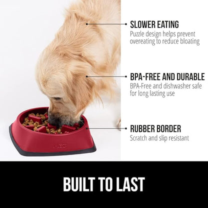 GORILLA GRIP Patented BPA Free Slow Feeder Dog Bowls, 4 Cup Interactive Puzzle Toy for Dogs and Cats Food Training Enrichment, Keeps Pets Busy and Prevents Puppy Overeating, Large Breeds, Red