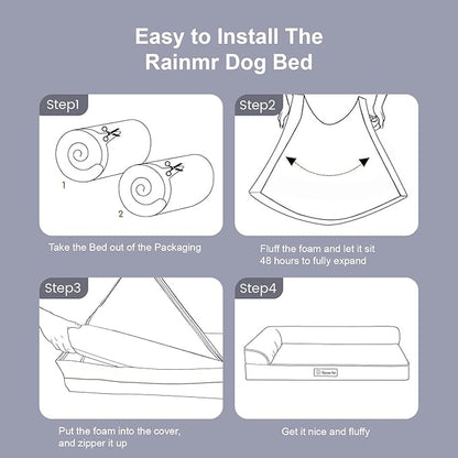 Rainmr Orthopedic Dog Beds for Large Dogs, Memory Foam Dog Beds Large Sized Dogs, Washable Removable Cover, Nonskid Bottom, Waterproof, for Indoor, Outdoor, Crate ＆ Car Use, 44x32x6 Inches, Light Grey