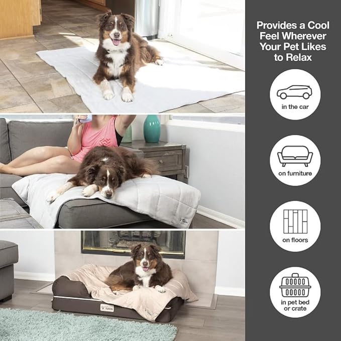 PetFusion Premium Cat and Dog Cooling Blanket. Lightweight | Machine Washable | Multiple Sizes: for Pets Small to Extra-Large | Multiple Colors: Grey and Brown Blanket