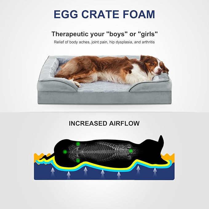 FURTIME Orthopedic Dog Bed for Extra Large Dogs - XL Plus Waterproof Dog Sofa Beds, Supportive Foam Pet Couch Bed with Removable Washable Cover, Waterproof Lining and Nonskid Bottom, Light Grey