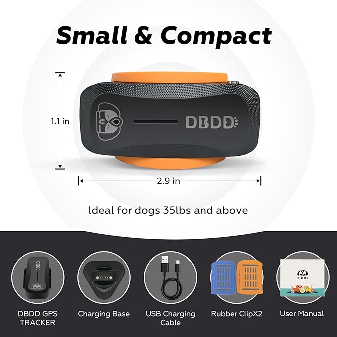 DBDD AI GPS Tracker for Dogs (30lbs+), Real Time Location and AI Health Assistant, Electronic Fence, Waterproof, iOS and Android Universal (D5-Black)