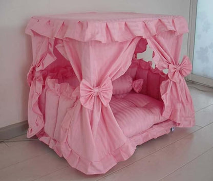 Princess Pink Pet Dog Handmade Bed House+1 Candy Pillow (M)
