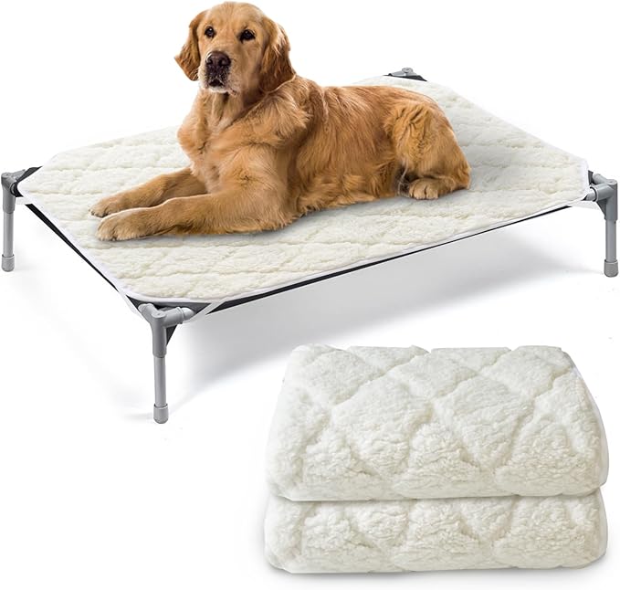 Elevated Dog Bed Pad Waterproof 2 Pack, Soft Plush Dog Pet Pad Large for Dog Cot Bed, Machine Washable Dog/Cat Beds Pad with Corner Straps, Waterproof (Pad Only, Bed not Included)