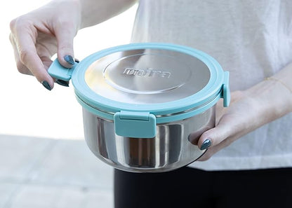 MIRA 6 Cup Stainless Steel Salad Bowl - Portable Lunch Container with Secure Lid - To-Go Size, Frost