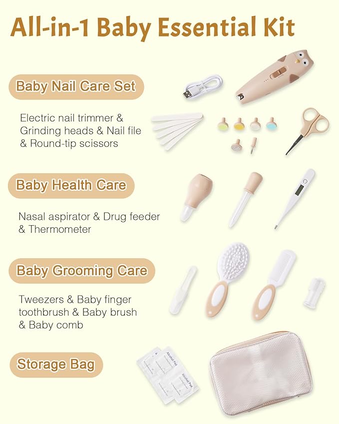 Lictin Baby Healthcare and Grooming Kit, 26 in 1 Rechargeable Baby Nail Trimmer Electric Set,Safe Baby Nail File with Auto Light, Newborn Baby Safety Care Set for Newborn Infant Toddlers Boys Girls