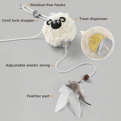 Interactive Cat Toys for Indoor Cats - [2026 New] Elastic Cat Feather Toys with Lamb-Shaped Puzzle Dispenser, Hanging Enrichment Toy that Delivers Joy and Award