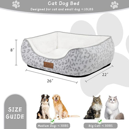 Zerbuger Rectangle Cat Dog Bed for Large Medium Small Pets Indoor Outdoor Machine Washable Sleeping Sofa Non-Slip Bottom Soft Puppy Bed Durable Orthopedic Calming Pet Cuddler (Medium, White Leopard)