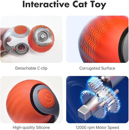 Petgravity Speedy Sprint Cat Toy Ball, 2026 Upgraded Interactive Cat Toys for Indoor Cats Exercise, 2 Speeds Rechargeable Smart Moving Ball for All Breeds with 2 Detachable Tails, Orange