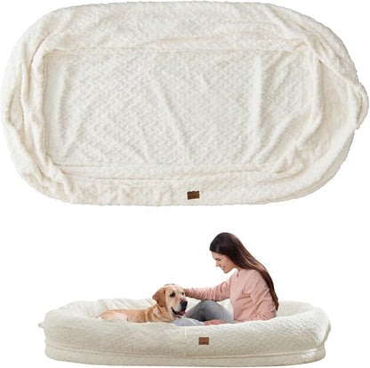 ChiXnuggle Human Dog Bed Cover - Luxury Faux Fur Giant Size Dog Bed Cover, 72"x40"x10", Ivory White