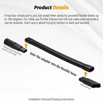 Universal 19" Flexible Crevice Tool & Brush Combo Vacuum Attachment for Car Detailing Dryer Lint Pet Hair, Fits 1-1/4" or 1-3/8 inch Connector Hoses Helps Clean Cobwebs on the ceiling Under Furniture