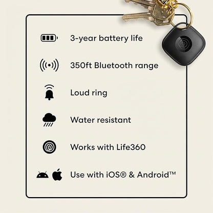 Life360 Tile - Bluetooth Tracker, Keys Finder and Item Locator for Keys, Bags and More. Phone Finder. Both iOS and Android Compatible. 4-Pack (Black)