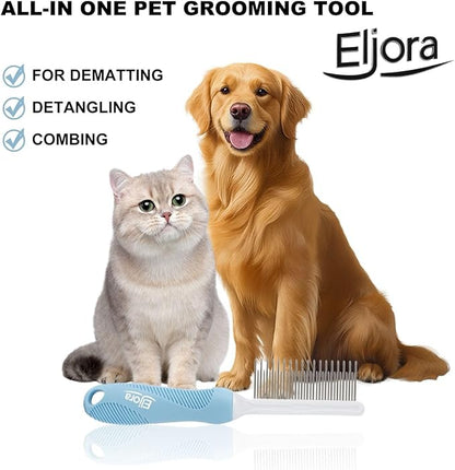 Pet Grooming & Dematting Comb – Stainless Steel Teeth, Non-Slip Grip, Removes Mats & Tangles, Gentle Deshedding Tool for Long & Short Hair Dogs & Cats