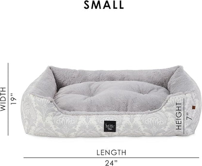 Nicole Miller NEW YORK PET Mod Damask Plushy Bolster Pet Bed, Cozy & Calming, Non-Slip Bottom, Machine Washable Cover, Grey, Small 24"x19"x7"