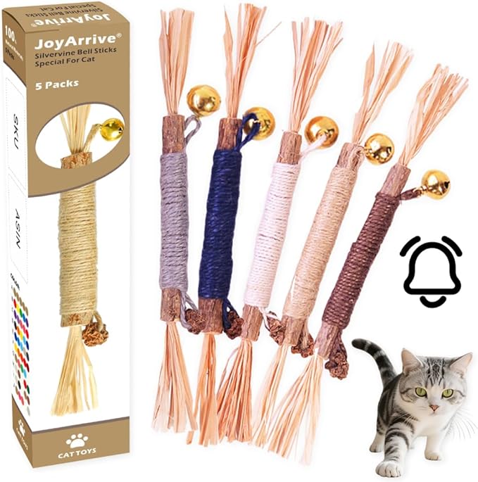 Natural Dried Matatabi Cat Chew Stick with Gall Fruit, Raffia Grass & Bell Cat Ball Toys, Handmade Silvervine Sticks Interactive Catnip Toys for Teething & Entertainment (Size M Color I)