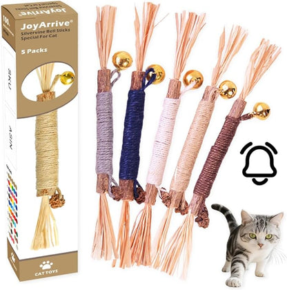 Natural Dried Matatabi Cat Chew Stick with Gall Fruit, Raffia Grass & Bell Cat Ball Toys, Handmade Silvervine Sticks Interactive Catnip Toys for Teething & Entertainment (Size M Color I)