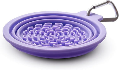 PetDreamHouse Collapsible Silicone Travel Dog Bowl with Lick Mat Bottom & Carabiner, Purple – Holds Up to 3 Cups, Medium Portable Food & Water Bowl for All Dog Sizes, BPA-Free for Hiking & Travel