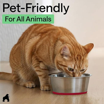GORILLA GRIP Dog Bowls, Food Grade 304 Stainless Steel, Holds 8 Cups Each (64 fl oz) Food and Water Bowl for Feeding Dogs and Cats, Dishwasher Safe, Rust Resistant, BPA Free Rubber Base Set of 2 Red