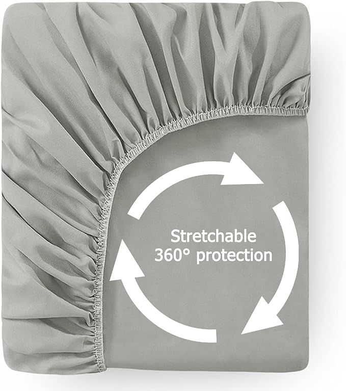 King Waterproof Mattress Protector - Noiseless, Breathable, Machine Washable Fitted Mattress Cover with Deep Pocket up to 5”-21”（Light Grey）