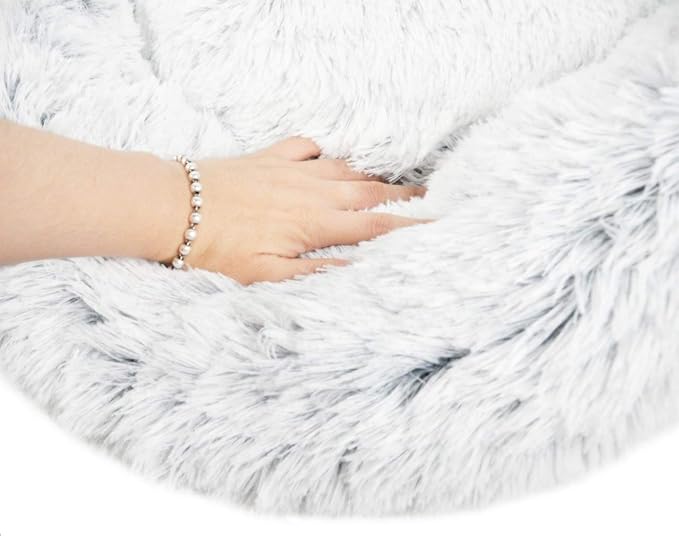 Mr. Peanut's OrthoPlush Two Tone Extra Fluff Faux Fur Donut Pet Bed (Medium, Snowflake)