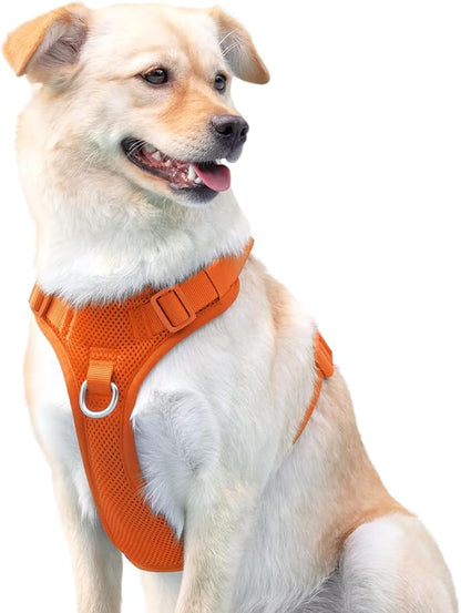 No Pull Dog Harness for Small Medium Large Dogs - Adjustable 2 Layer Mesh Dog Vest with Dual Clip, Escape Proof, Quick Release, Lightweight Breathable Mesh for Walking Hiking (Orange,L)