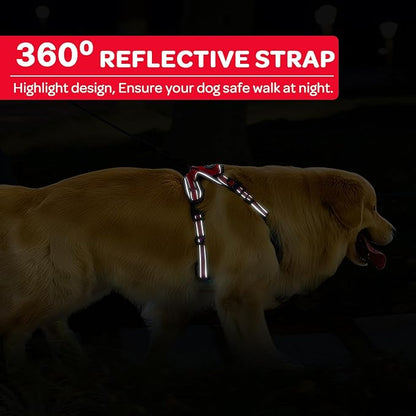 FURRYFECTION Plaid Dog Harness for Large Dogs, Reflective No Pull Adjustable Pet Vest with Front Clip, Leash, Easy Control Handle and Seat Belt, Red, L