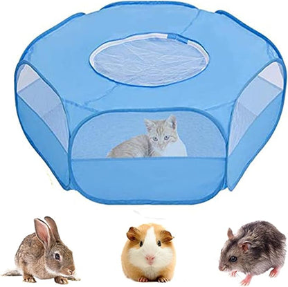 Small Animal Cage, Pet Playpen, Play Tent, Indoor/Outdoor Bedding Fence, Portable Pen for Hamster, Guinea Pig,Bunny, Puppy, Ferret, Rat, Cat, Chinchilla, Bearded Dragon, Hedgehog (Cover-Blue)