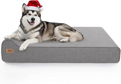 Sytopia 7" Thick Orthopedic Dog Beds for Extra Large Dogs (50" x 34" x 10"), Chew Proof Fabric Cover, 35D Memory Foam Dog Beds with Durable Waterproof Liner & Removable Washable Cover, Grey