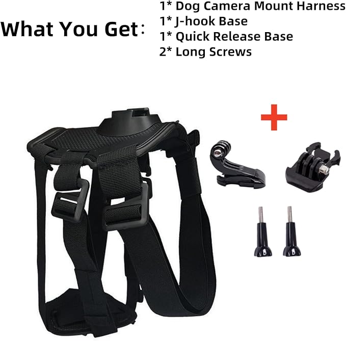 Dog Harness Mount for Camera, Adjustable Dog Harness Vest with Pet Chest and Back Fixation Mouting Base for Gopro Hero, Compatible with Osmo Action and Insta360, Suitable for Medium Large Dogs